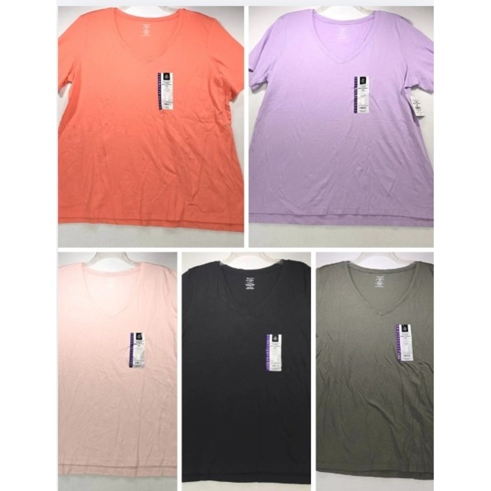5 Pack NEW Members Mark‎ Ladies Essential V-Neck Short Sleeve Tee XXL Multicolor